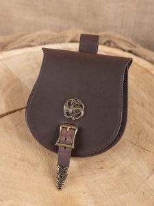 Pochette de ceinture viking, motif "dragon" en marron