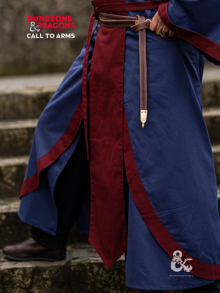 Jupe de combat de mage Donjons et Dragons, en bleu et bordeaux