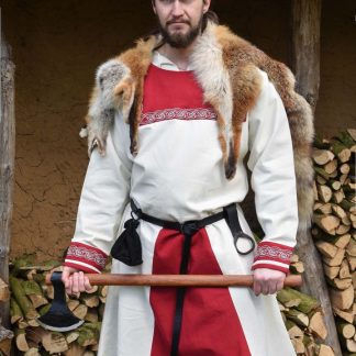 Tunique Viking avec broderies, en écru/rouge