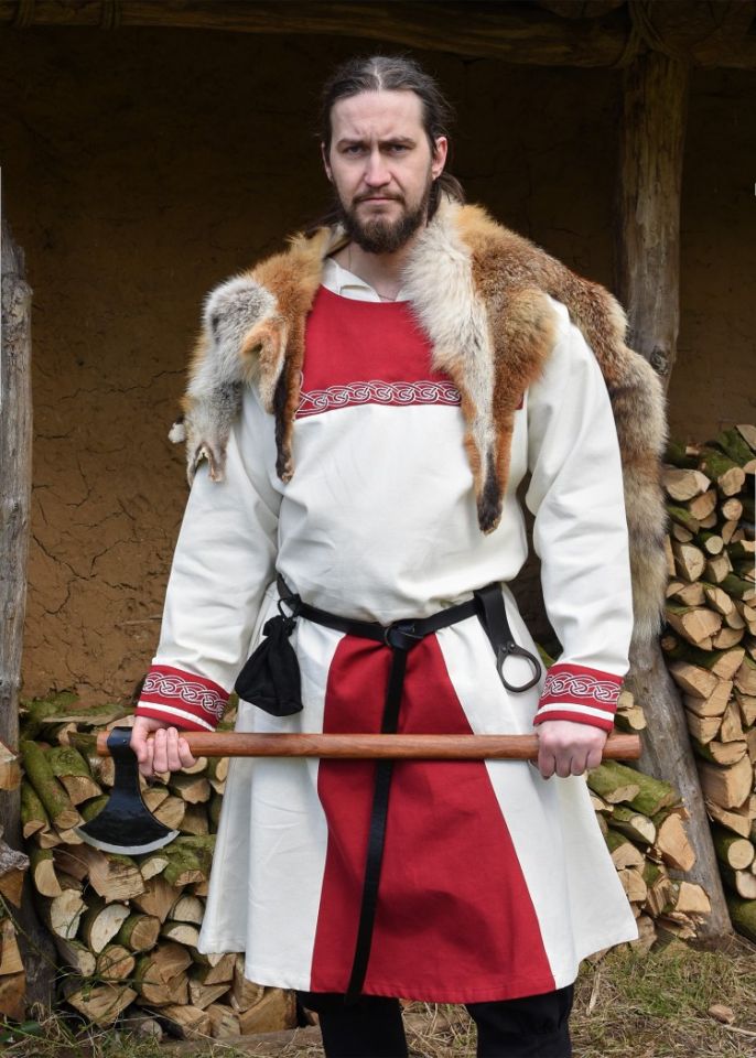 Tunique Viking avec broderies, en écru/rouge – Image 2