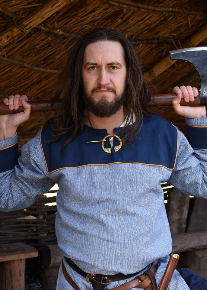 Tunique Viking bleue, motif chevrons – Image 2