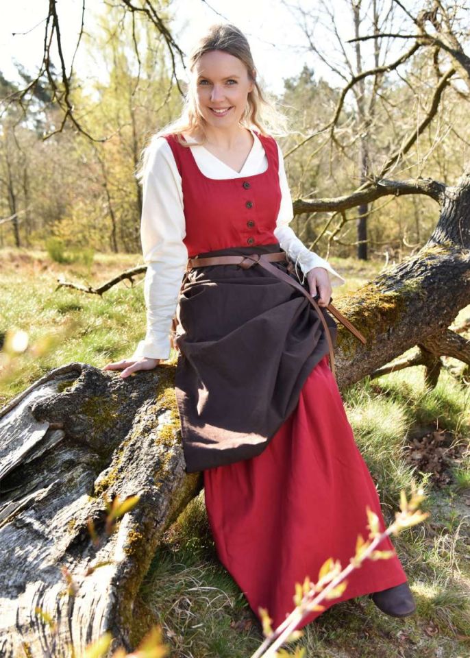 Robe médiévale paysanne sans manche en rouge – Image 3