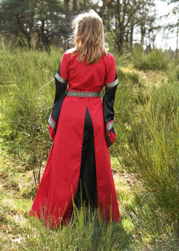 Noble robe médiévale Bliaut rouge-noir – Image 2