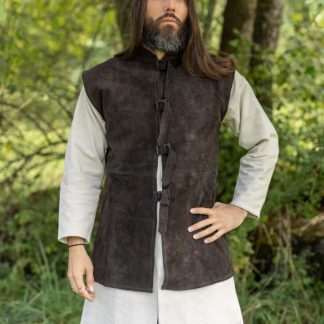 Gilet en cuir chamoisé, marron