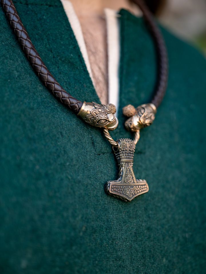 Collier en cuir avec marteau de Thor bronze – Image 4