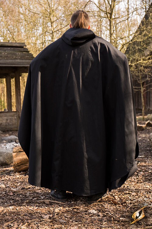Cape à capuche Godfrey Twill en noir – Image 2