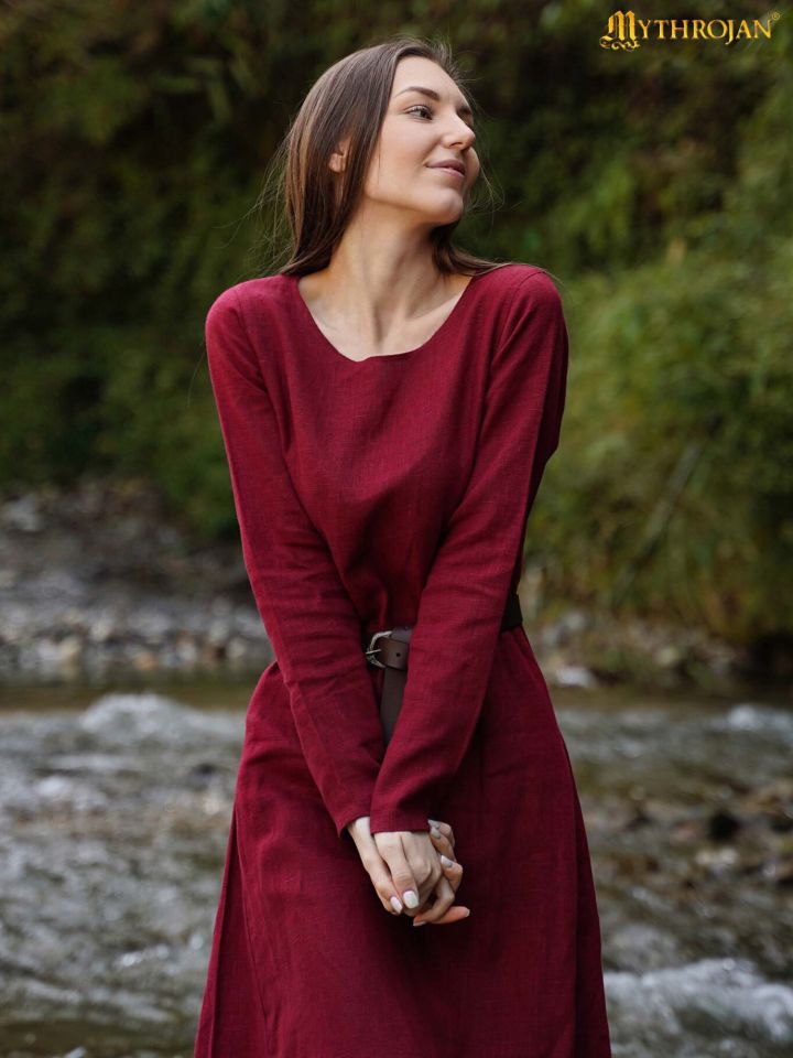 Robe viking Helga en lin bordeaux – Image 2