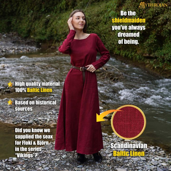 Robe viking Helga en lin bordeaux – Image 3