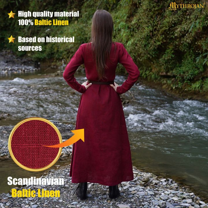 Robe viking Helga en lin bordeaux – Image 4