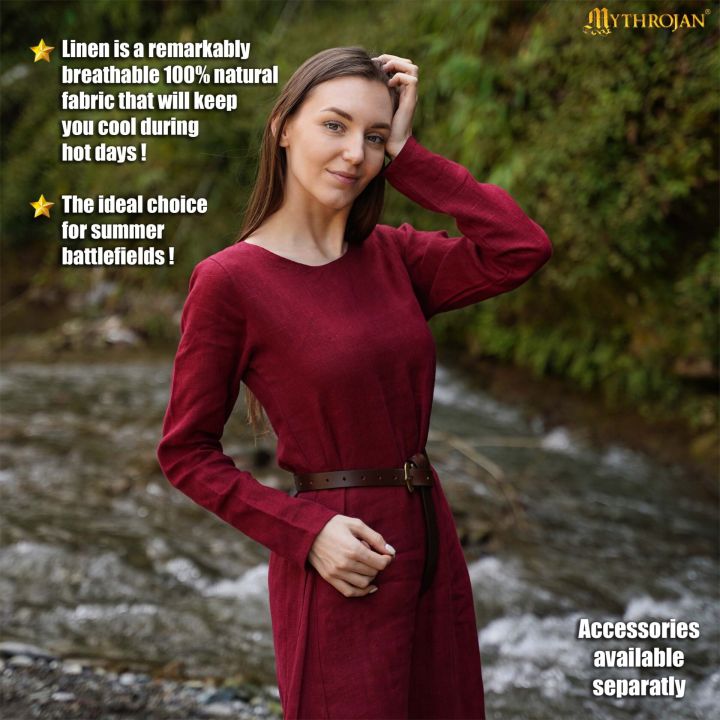 Robe viking Helga en lin bordeaux – Image 5