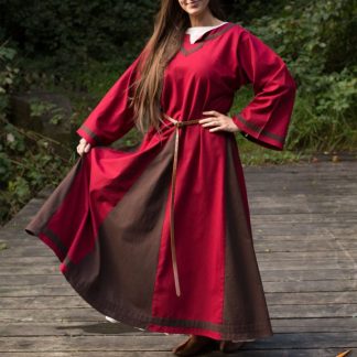 Robe médiévale Astride bicolore en marron et rouge