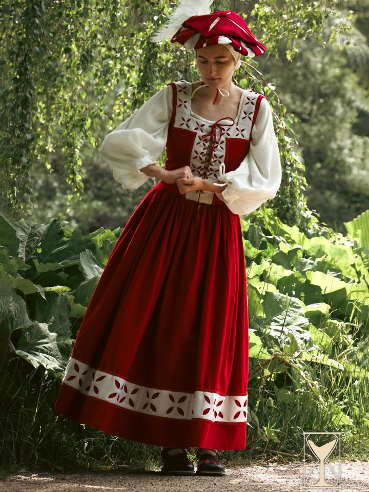 Robe rouge et blanche de femme de troupe