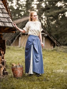 Jupe médiévale Elise bleue-écrue