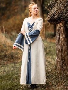 Robe médiévale Dorothea écrue/bleue