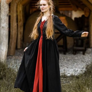 Robe médiévale en coton noire et rouge