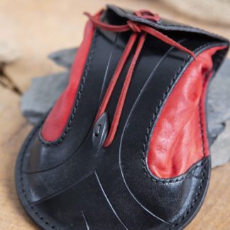 Bourse elfique en cuir épais en rouge et noir