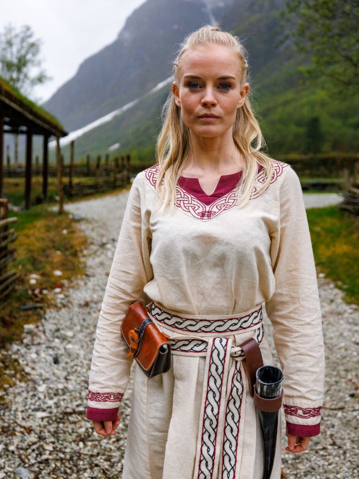 Robe viking Lagertha naturel-rouge – Image 3