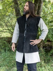Gilet en cuir chamoisé, noir
