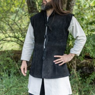 Gilet en cuir chamoisé, noir
