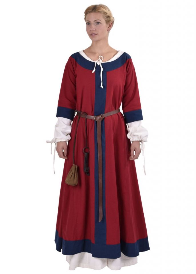 Robe médiévale Radegonde rouge-bleue – Image 3