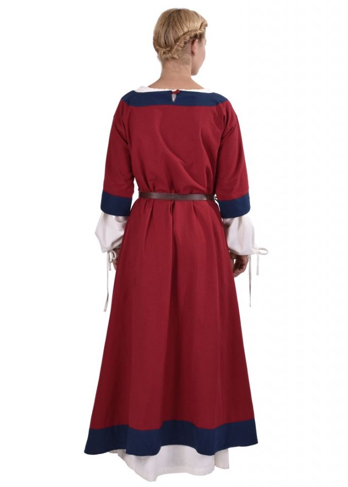 Robe médiévale Radegonde rouge-bleue – Image 4