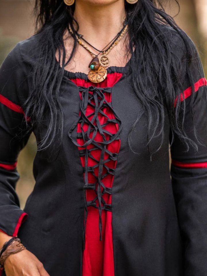 Robe à manches trompette noire/rouge – Image 3