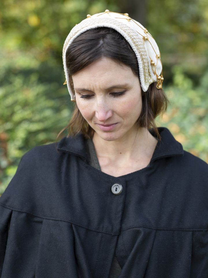 Coiffe médiévale en velours, écrue – Image 2