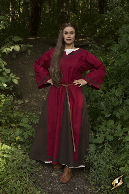 Robe médiévale Astride bicolore en marron et rouge – Image 4