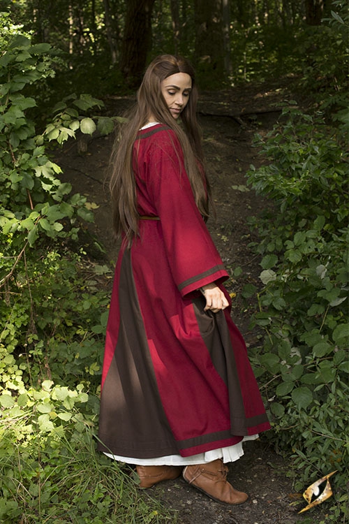 Robe médiévale Astride bicolore en marron et rouge – Image 5