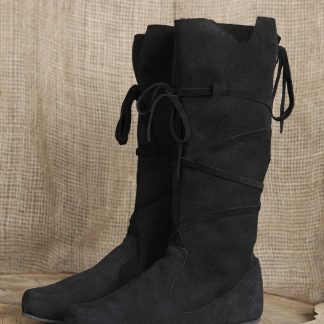 Bottes médiévales en cuir chamoisé à lacets, en noir