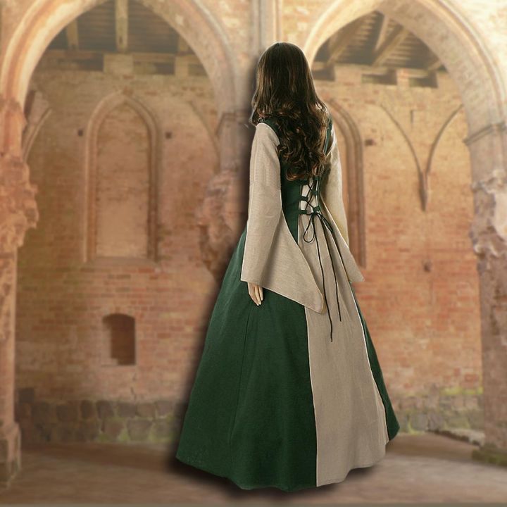Robe médiévale Fabienne en vert et sable – Image 2