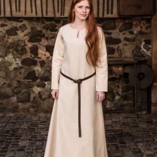 Robe en coton uni, surpiqure rouge