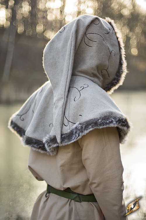 Capuchon bordé de fourrure, en beige – Image 2