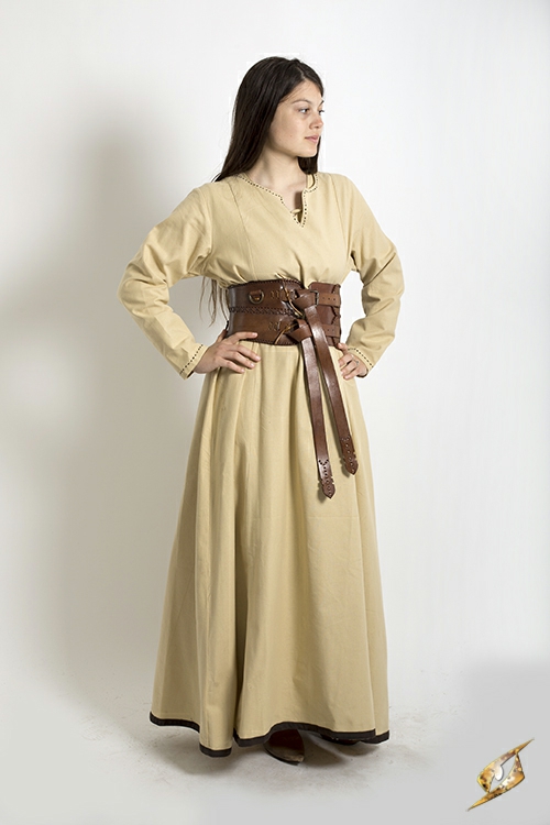 Robe avec surpiqures en beige – Image 2