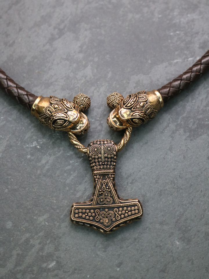 Collier en cuir avec marteau de Thor bronze – Image 2