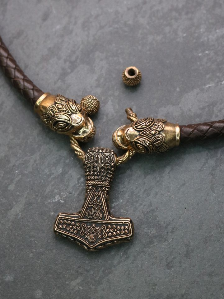 Collier en cuir avec marteau de Thor bronze – Image 3