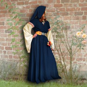 Robe médiévale Johanna à capuche en marine