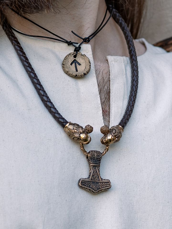 Collier en cuir avec marteau de Thor bronze – Image 5