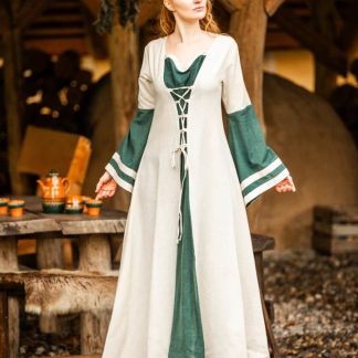 Robe médiévale Dorothea écrue/verte