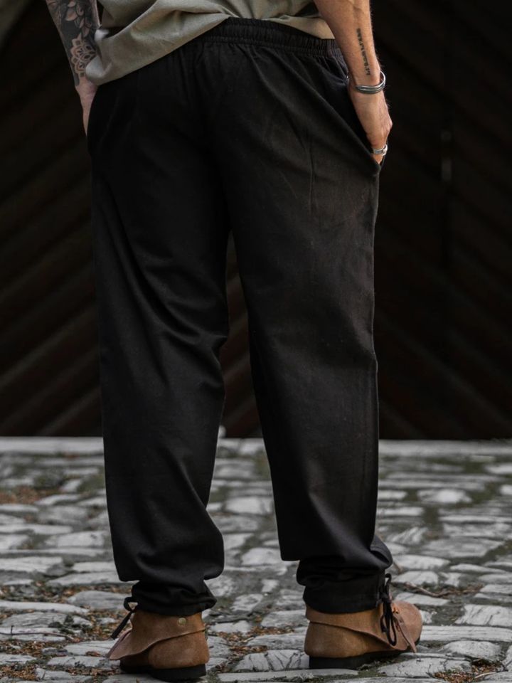 Pantalon médiéval avec cordon de serrage noir – Image 2