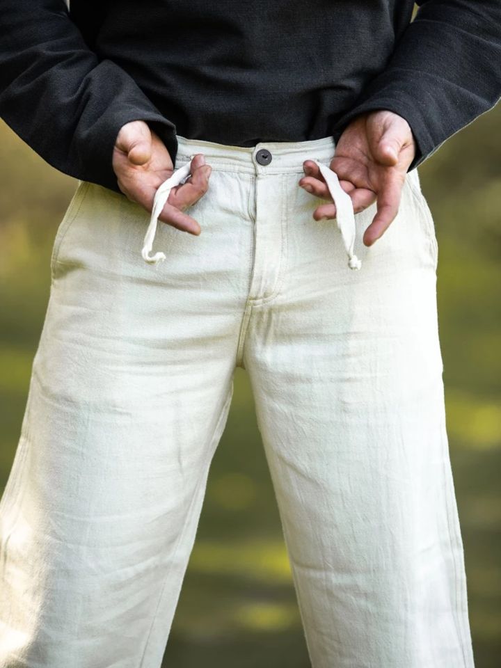Pantalon à laçage en coton, blanc – Image 5