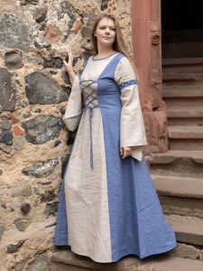 Robe médiévale Catherine sable et bleu clair