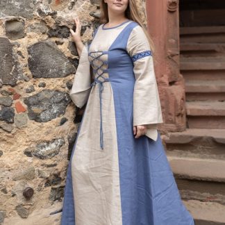Robe médiévale Catherine sable et bleu clair