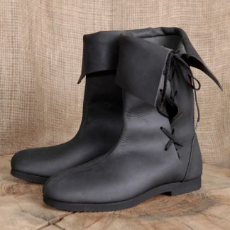 Bottines médiévales cavalières en cuir épais en noir