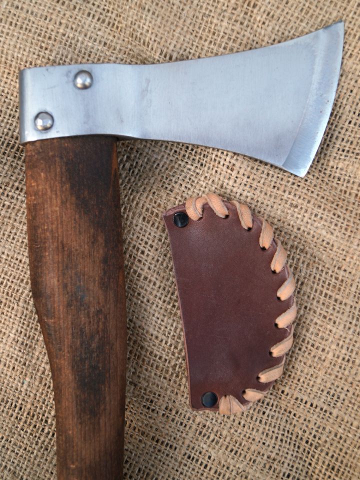 Petite hache avec étui en cuir marron – Image 3