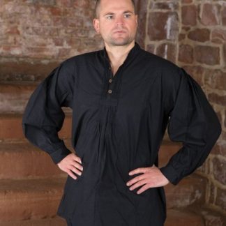 Chemise médiévale, boutons en bois, en noir