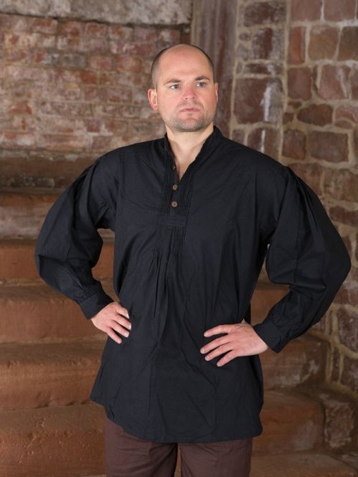 Chemise médiévale, boutons en bois, en noir